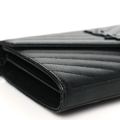 Saint Laurent Grain De Poudre Matelasse Chevron Monogram Monochrome Chain Wallet Black 8 of 10