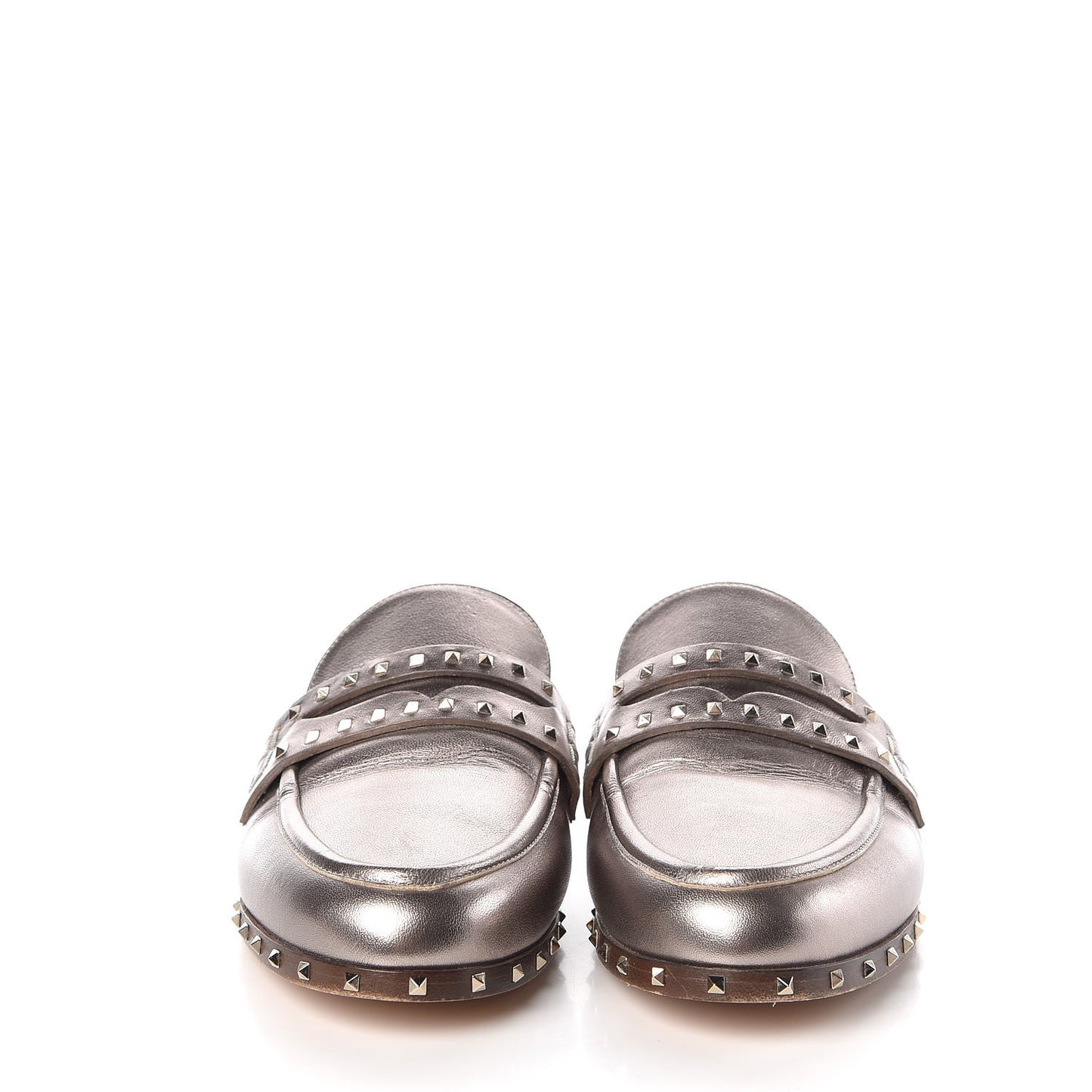 Metallic Lambskin Soul Rockstud Flat Mules 39 Silver