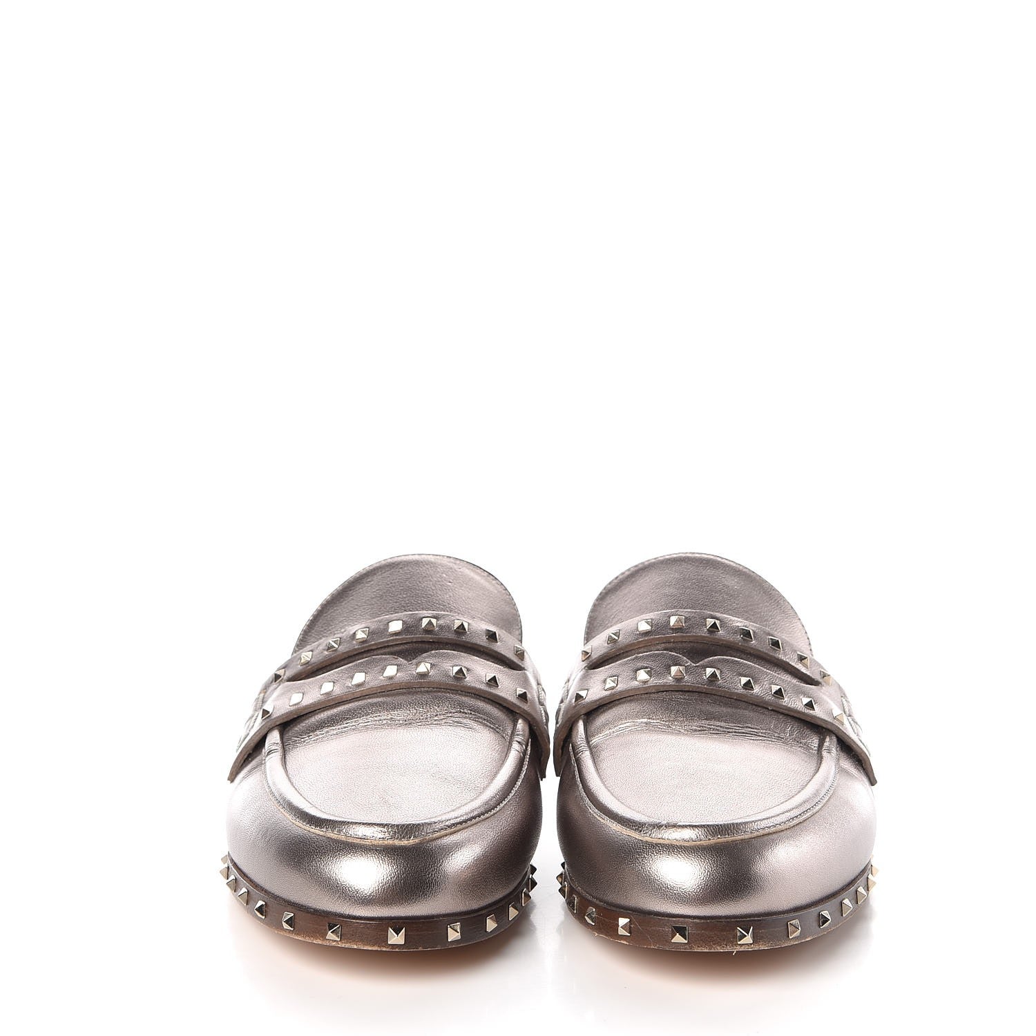 Valentino Garavani Metallic Lambskin Soul Rockstud Flat Mules 39 Silver 2 of 15