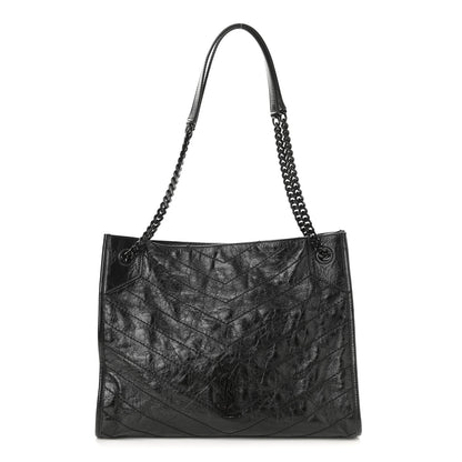 Saint Laurent Crinkled Calfskin Matelasse Monogram Medium Niki Shopper Tote Black 1 of 10