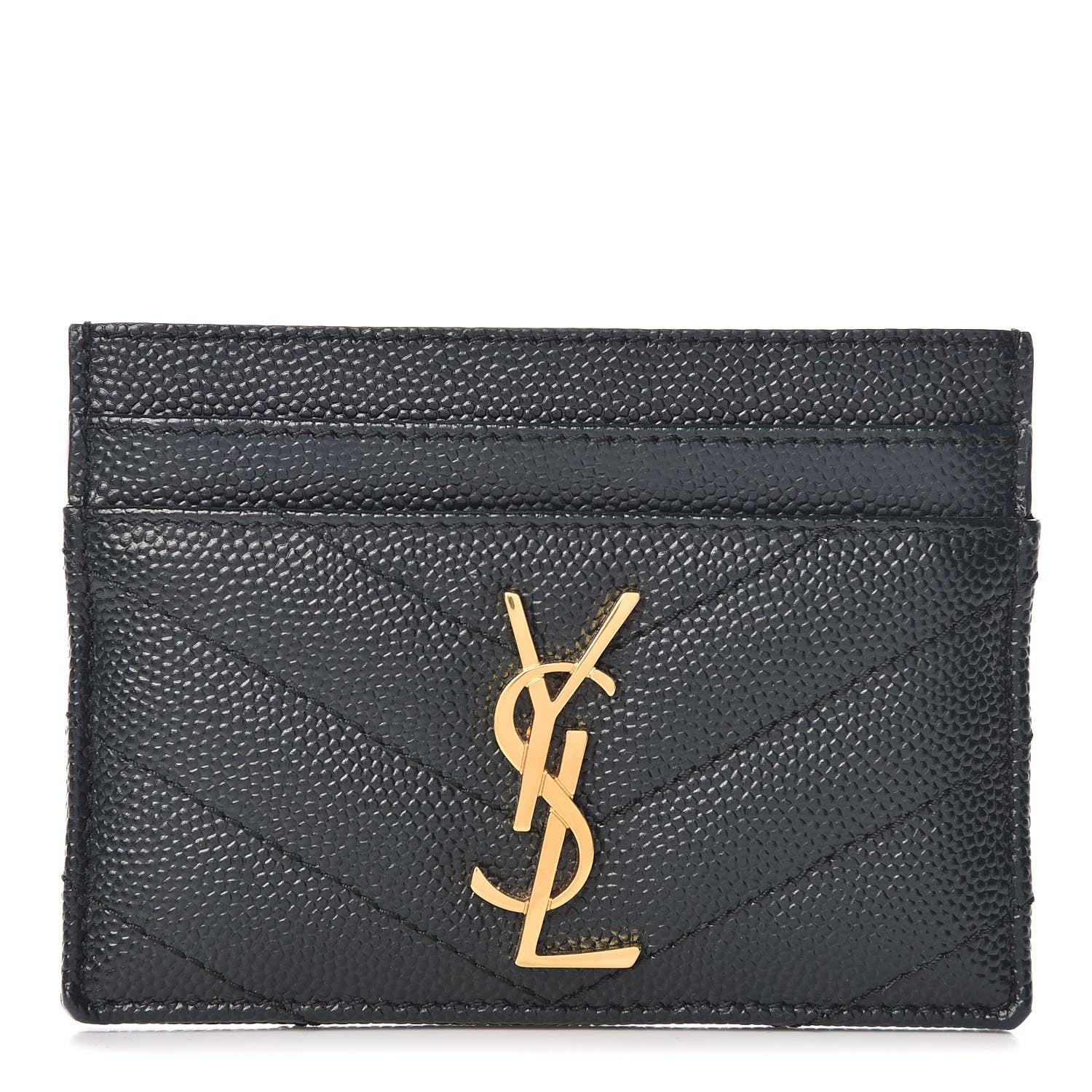 Saint Laurent Grain De Poudre Matelasse Chevron Monogram Credit Card Case Algae 1 of 7