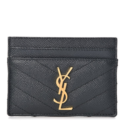 Saint Laurent Grain De Poudre Matelasse Chevron Monogram Credit Card Case Algae 1 of 7