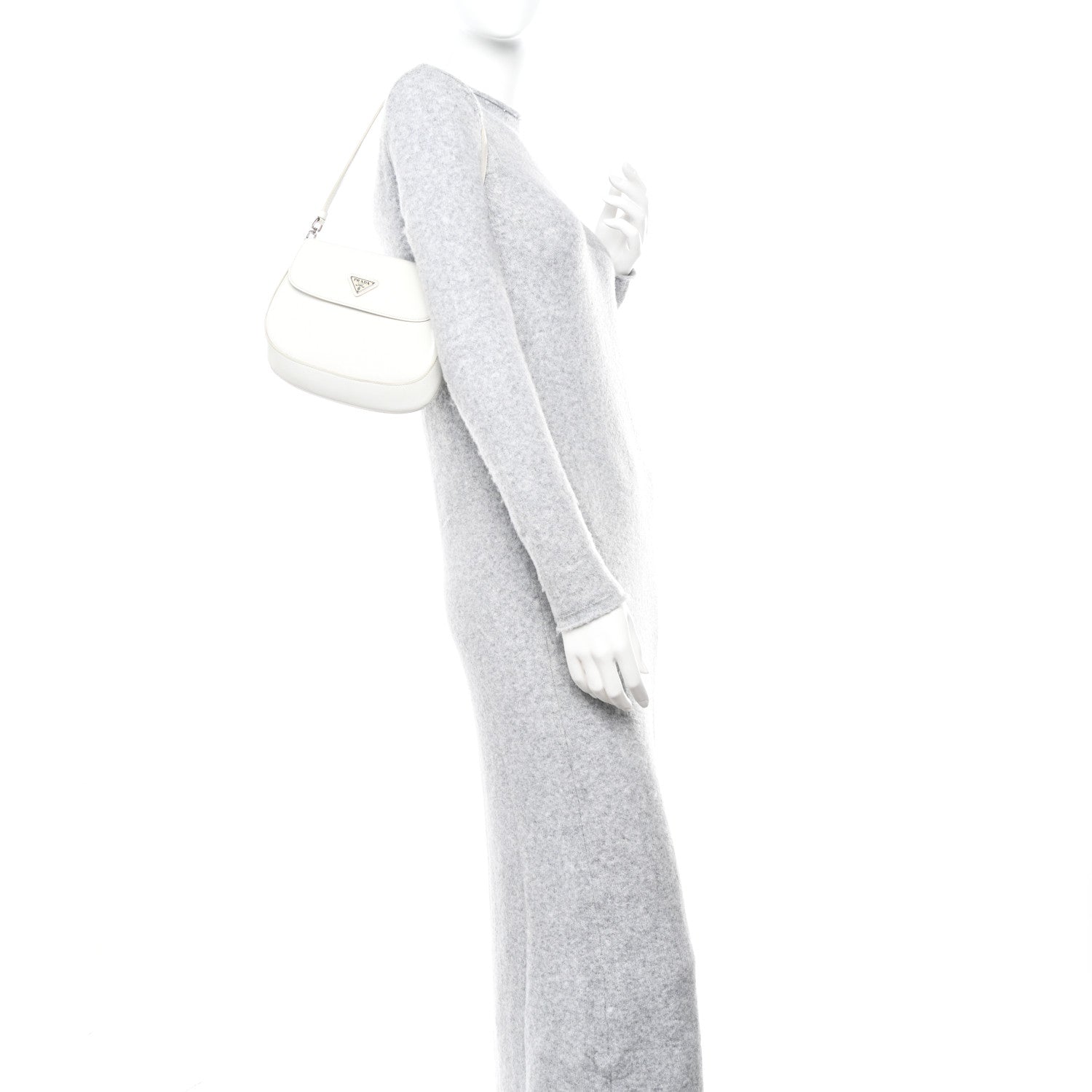 Prada Spazzolato Cleo Flap Shoulder Bag White 2 of 14