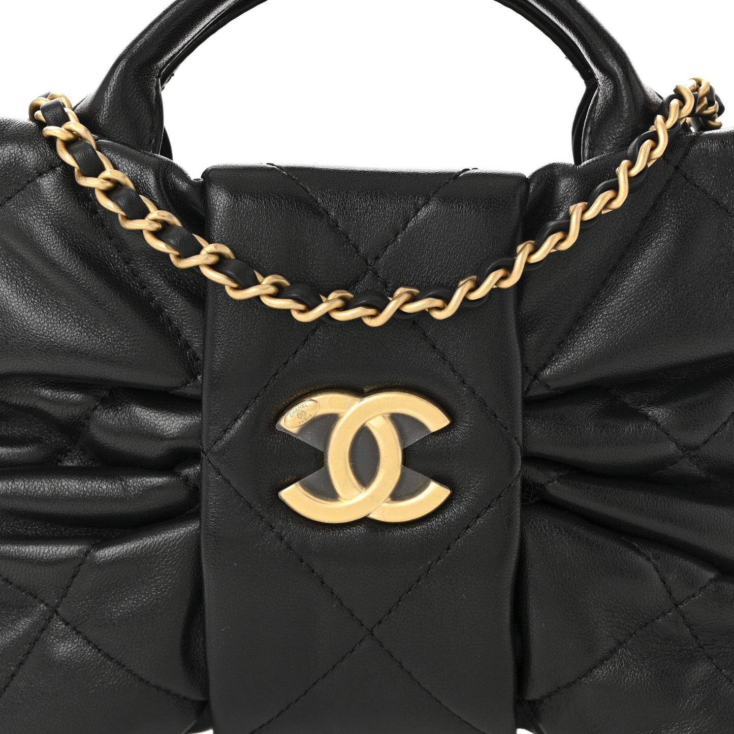 Lambskin Quilted Mini Bow Bag Black