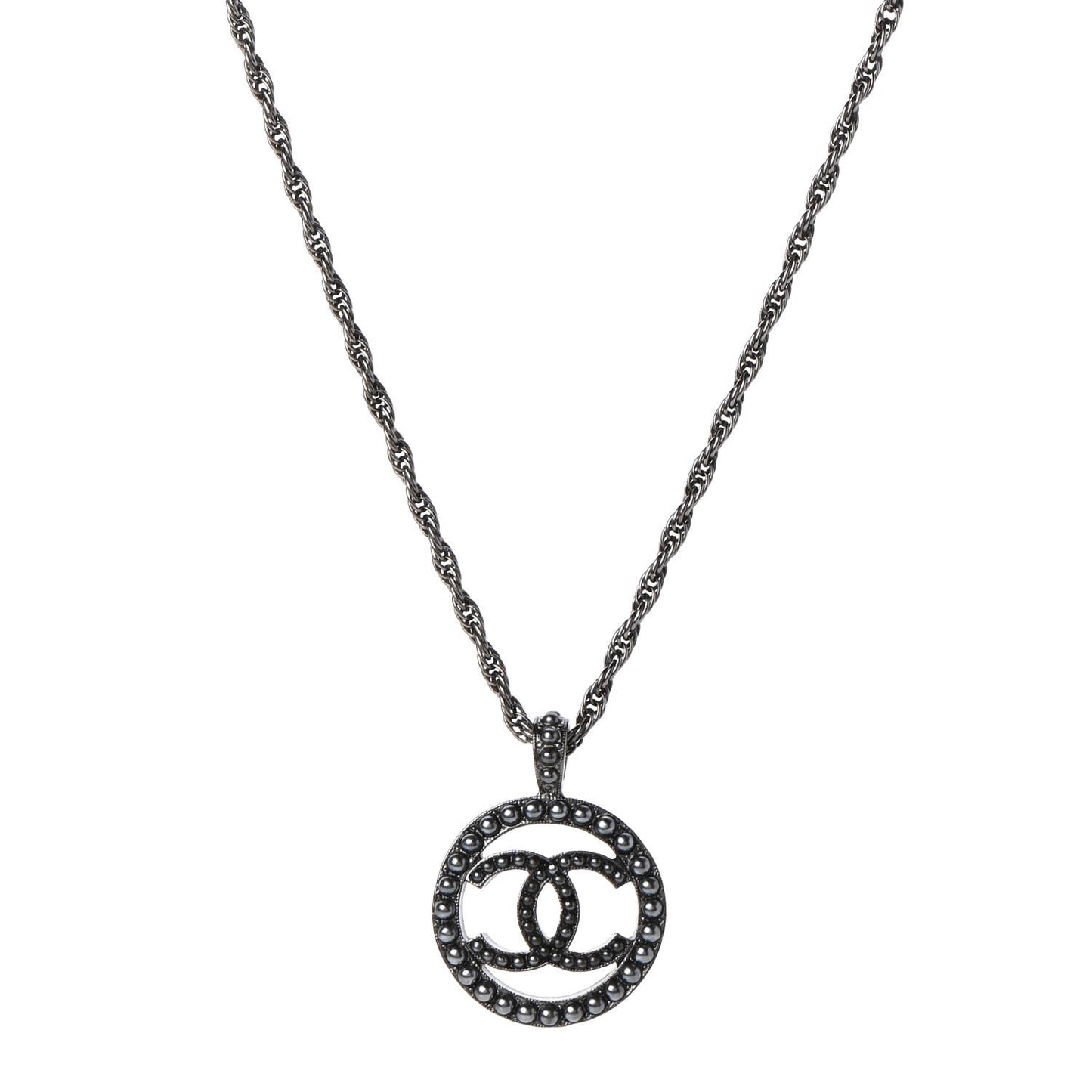 Ruthenium Pearl CC Round Pendant Necklace