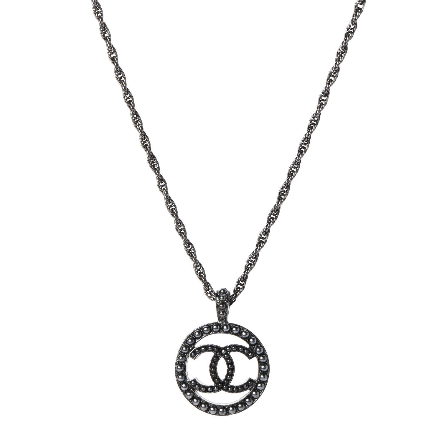 Chanel Ruthenium Pearl CC Round Pendant Necklace 1 of 7