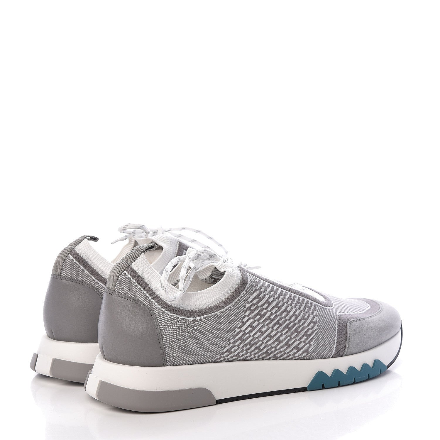 Hermes Knit Goatskin Mens Addict Sneakers 45 White Gris 4 of 7