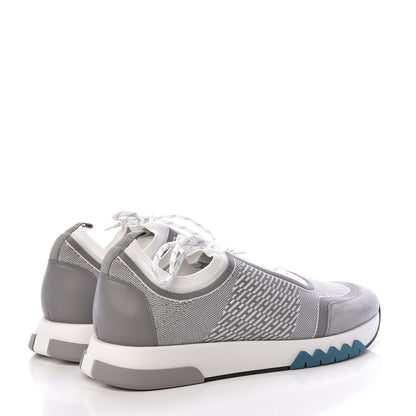 Hermes Knit Goatskin Mens Addict Sneakers 45 White Gris 4 of 7