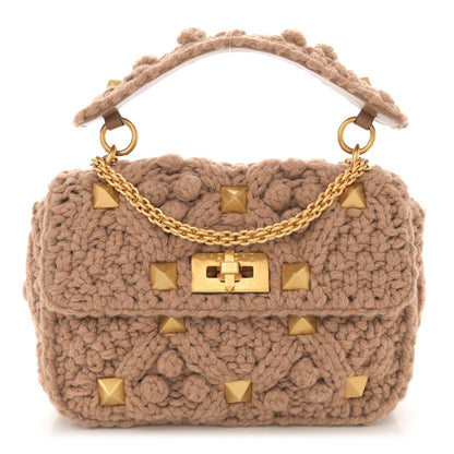 Valentino Garavani Cashmere Medium Roman Stud Shoulder Bag Brown 1 of 11