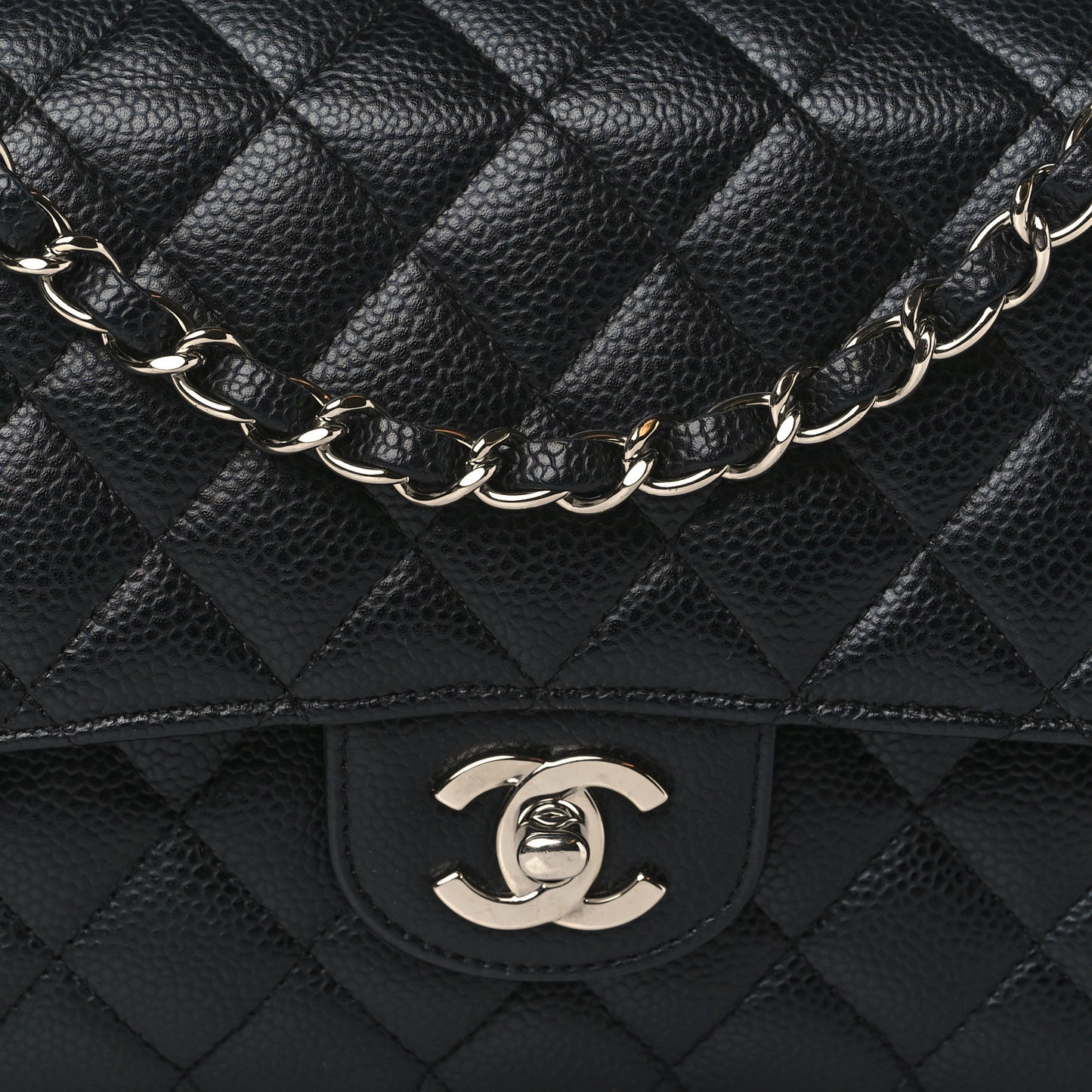 Caviar Quilted Medium Double Flap Black