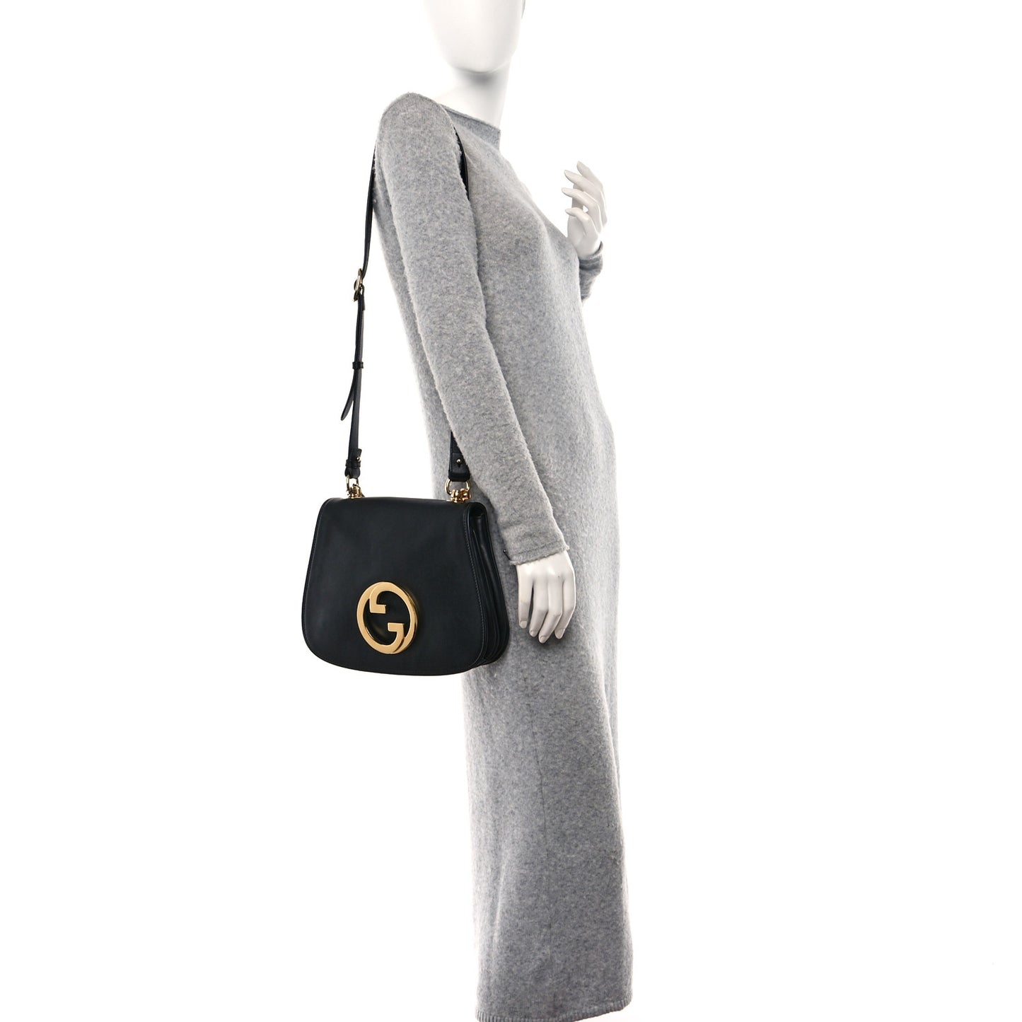 Roxy Calfskin Web Medium Studded Blondie Shoulder Flap Bag Black