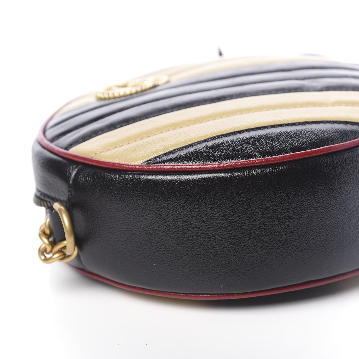 Gucci Azalea Calfskin Matelasse Diagonal Patchwork Mini Torchon GG Marmont Round Shoulder Bag Black Beige Romantic Cerise 8 of 10