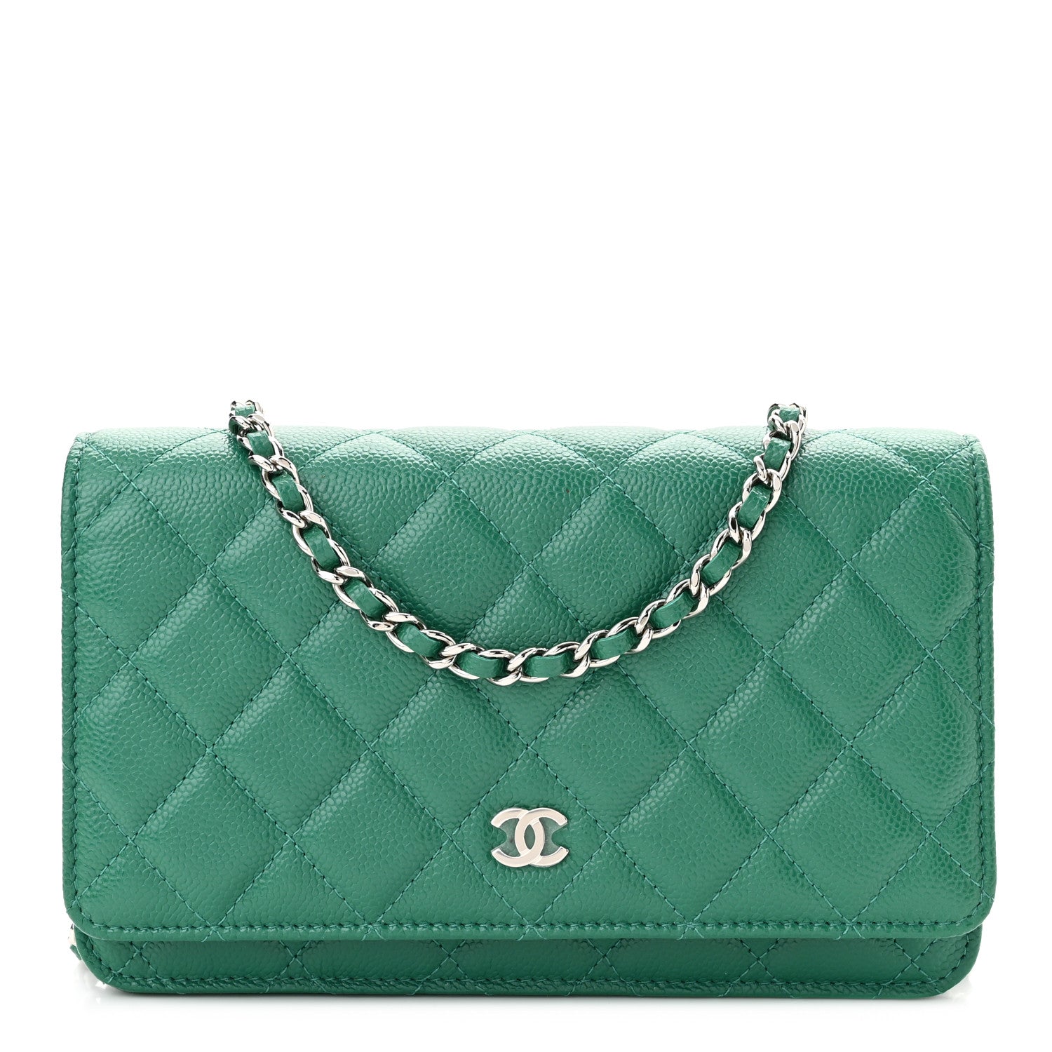 Chanel Metallic Caviar Quilted Wallet On Chain WOC Green 1 of 11