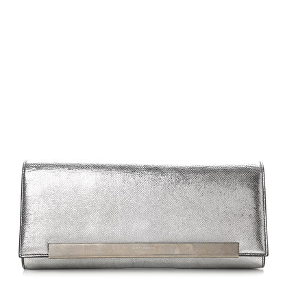 Saint Laurent Metallic Calfskin Lizard Printed Lutetia Flap Clutch Silver 1 of 9