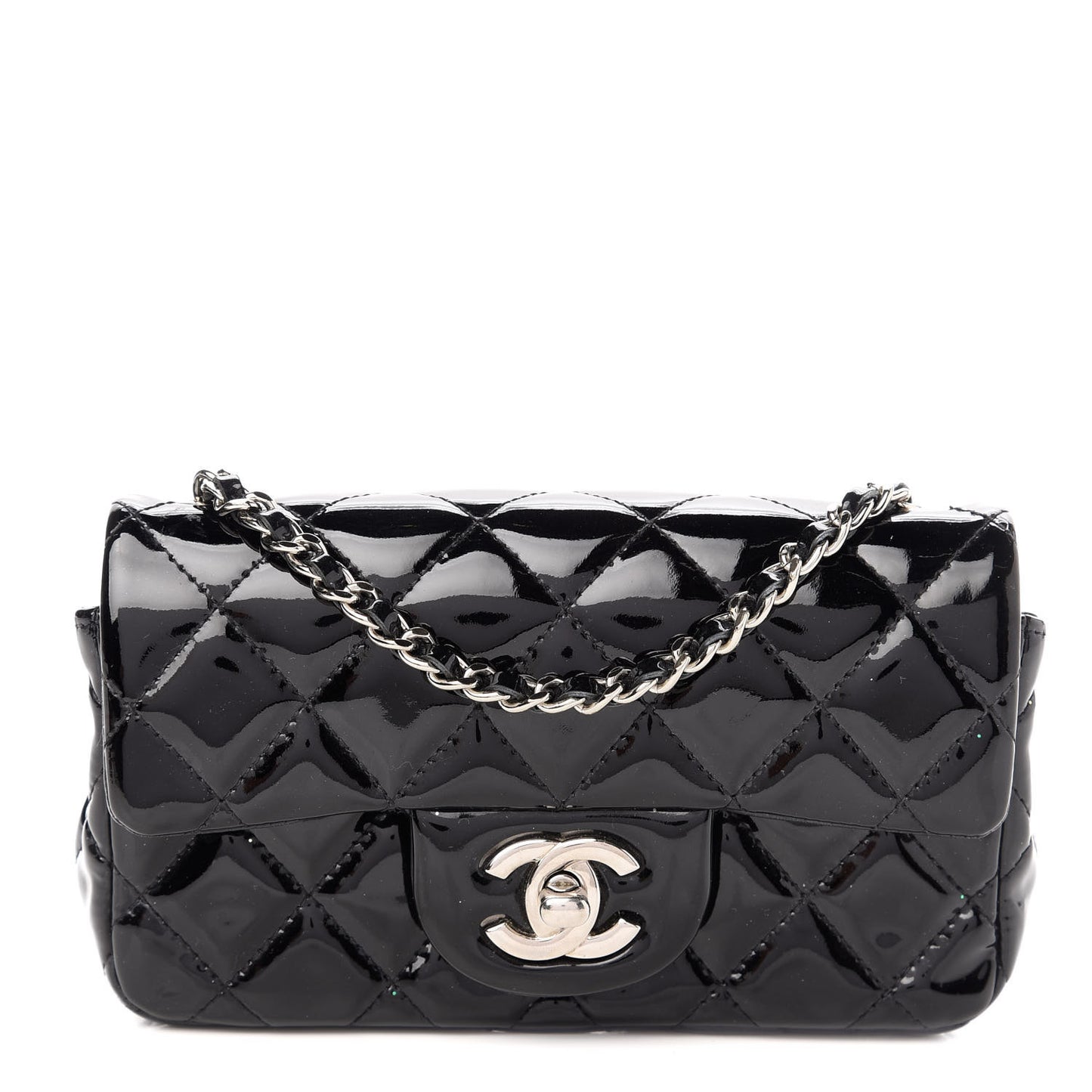 Patent Calfskin Quilted Extra Mini Rectangular Flap Black