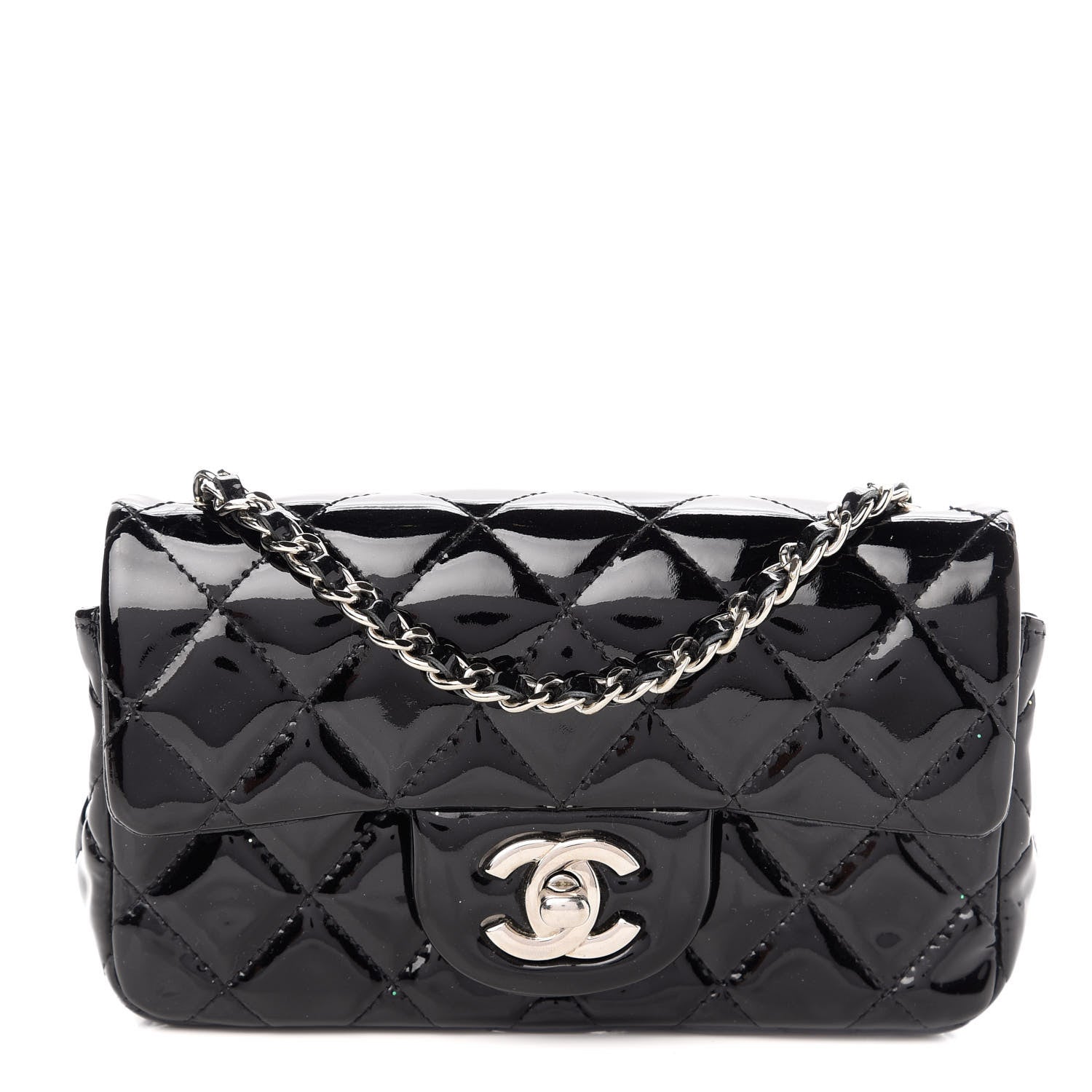 Chanel Patent Calfskin Quilted Extra Mini Rectangular Flap Black 1 of 10