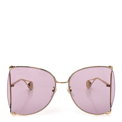 Gucci Metal Oversized Round Sunglasses GG0252S Gold Pink 2 of 7
