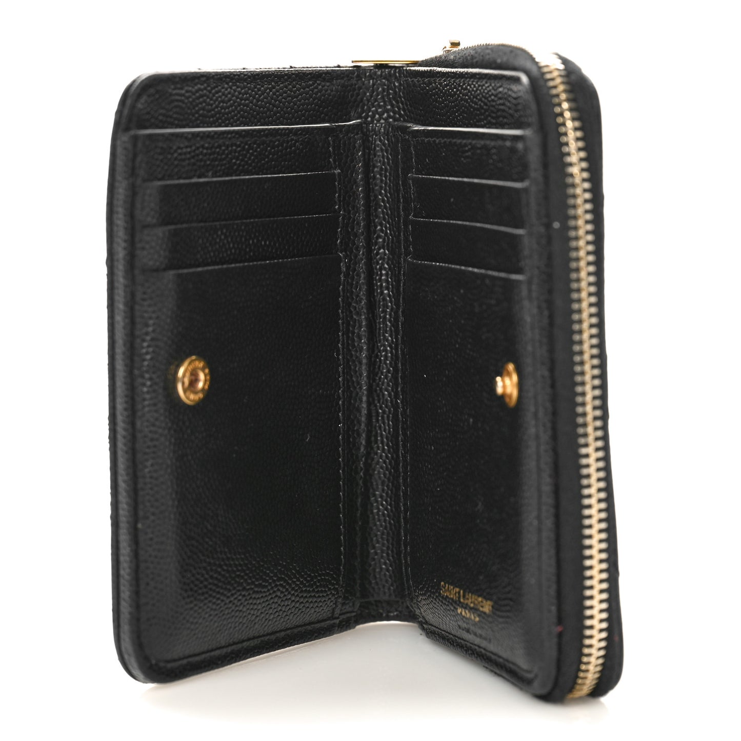 Grain De Poudre Matelasse Chevron Monogram Compact Zip Around Wallet Black