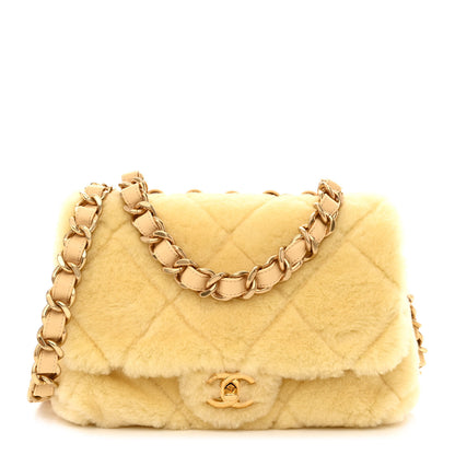 Chanel Shearling Lambskin Quilted Chain Top Handle Flap Yellow 1 of 9