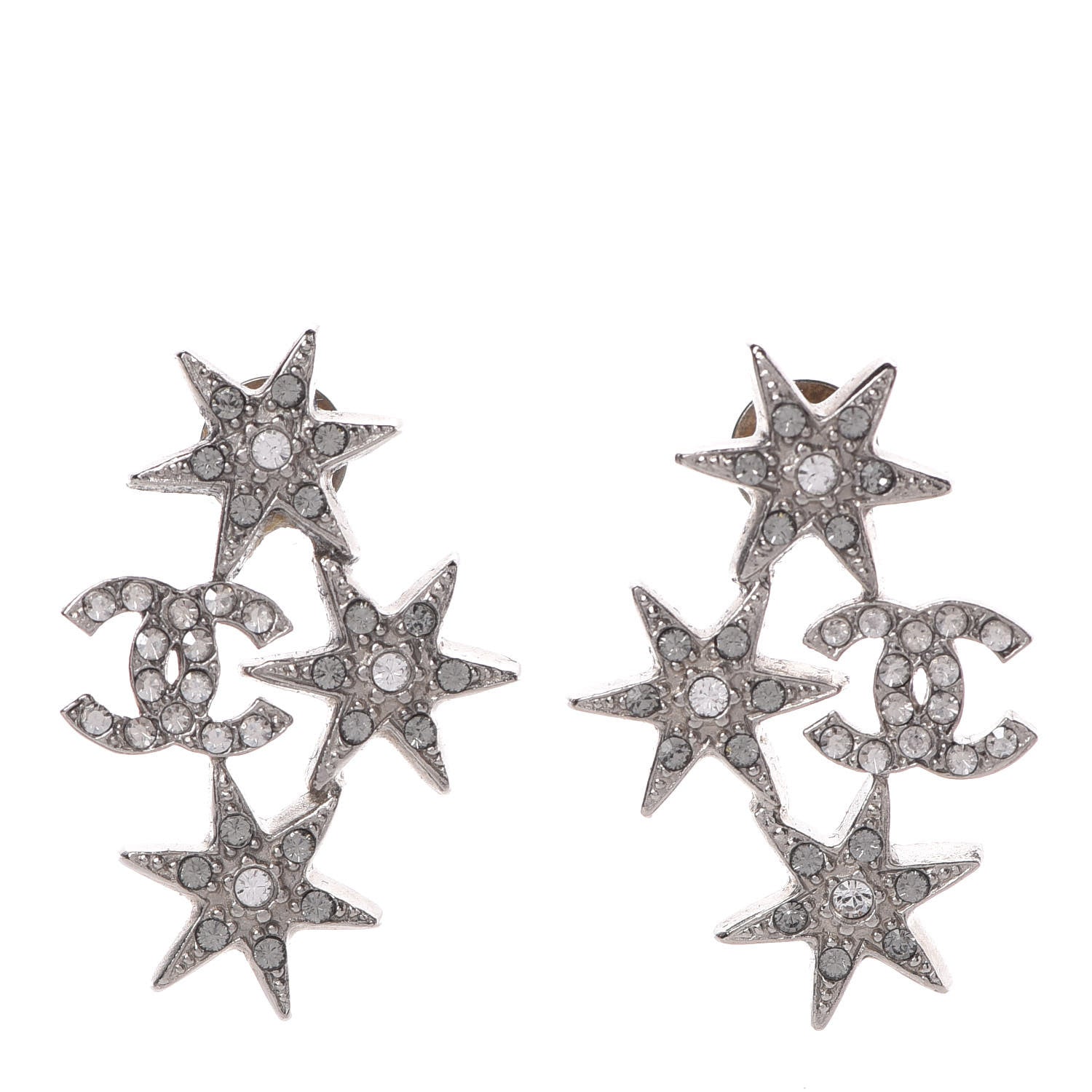 Chanel Crystal CC Star Earrings Silver 1 of 4