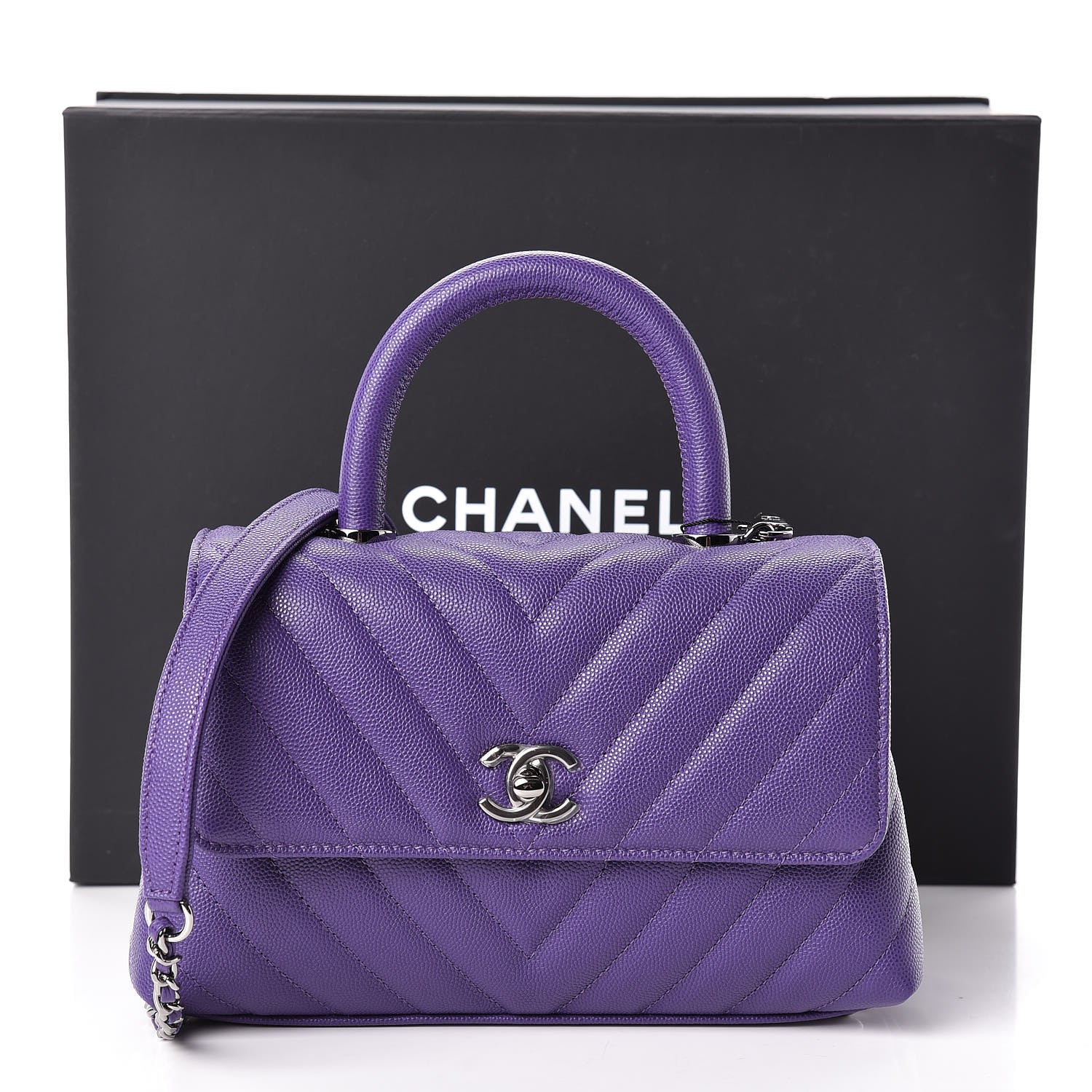 Chanel Caviar Chevron Quilted Mini Coco Handle Flap Purple 11 of 11