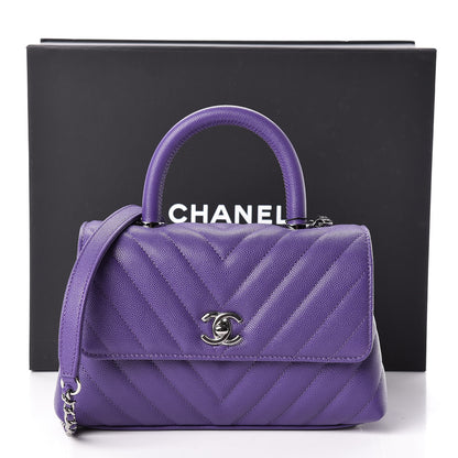 Chanel Caviar Chevron Quilted Mini Coco Handle Flap Purple 11 of 11