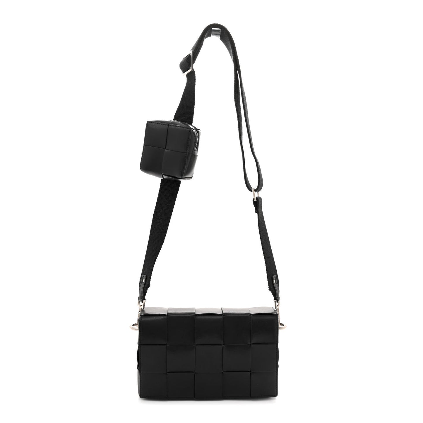 Calfskin Maxi Intreccio Cassette With Strap Bag Black