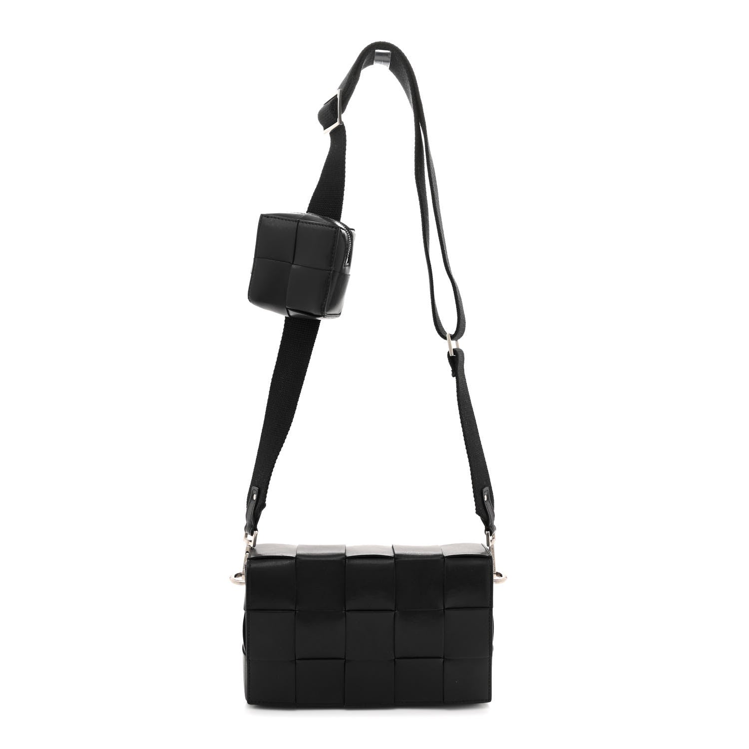 Bottega Veneta Calfskin Maxi Intreccio Cassette With Strap Bag Black 1 of 9