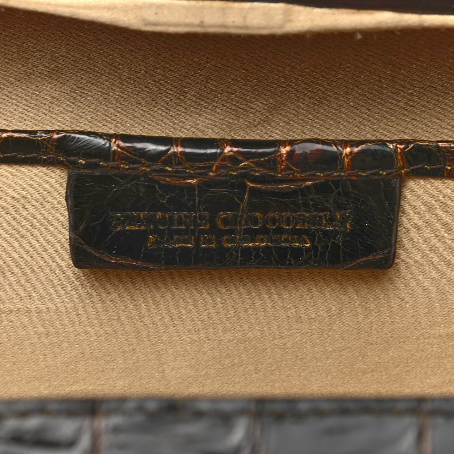 Crocodile Box Clutch Black Brown Gold