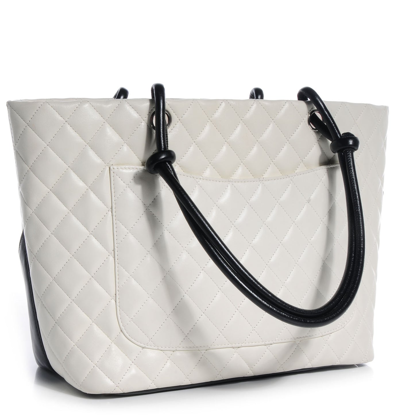 Calfskin Quilted Large Cambon Tote White Black