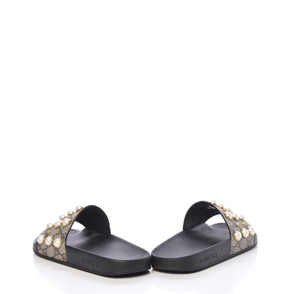 Gucci GG Supreme Monogram Pearls Slide Sandals 38 Beige 6 of 11