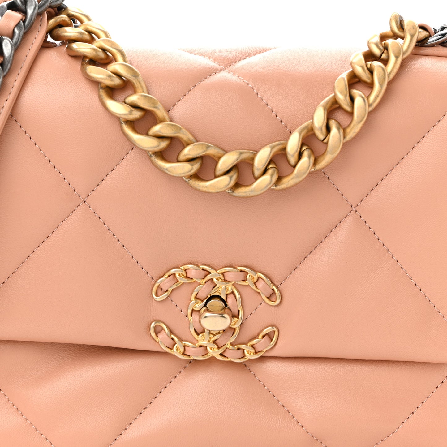 Lambskin Quilted Medium Chanel 19 Flap Beige