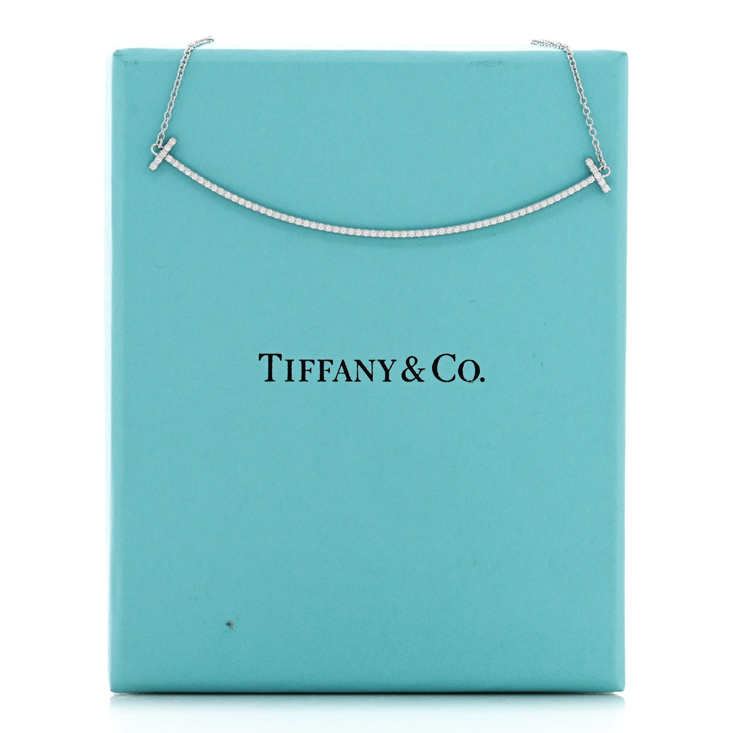18K White Gold Diamond Large T Smile Pendant Necklace
