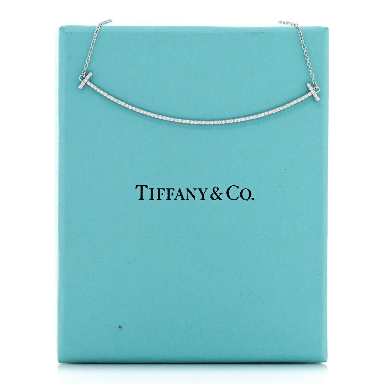 Tiffany 18K White Gold Diamond Large T Smile Pendant Necklace 5 of 5