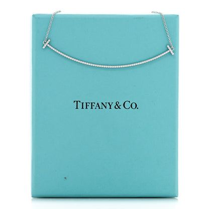 Tiffany 18K White Gold Diamond Large T Smile Pendant Necklace 5 of 5