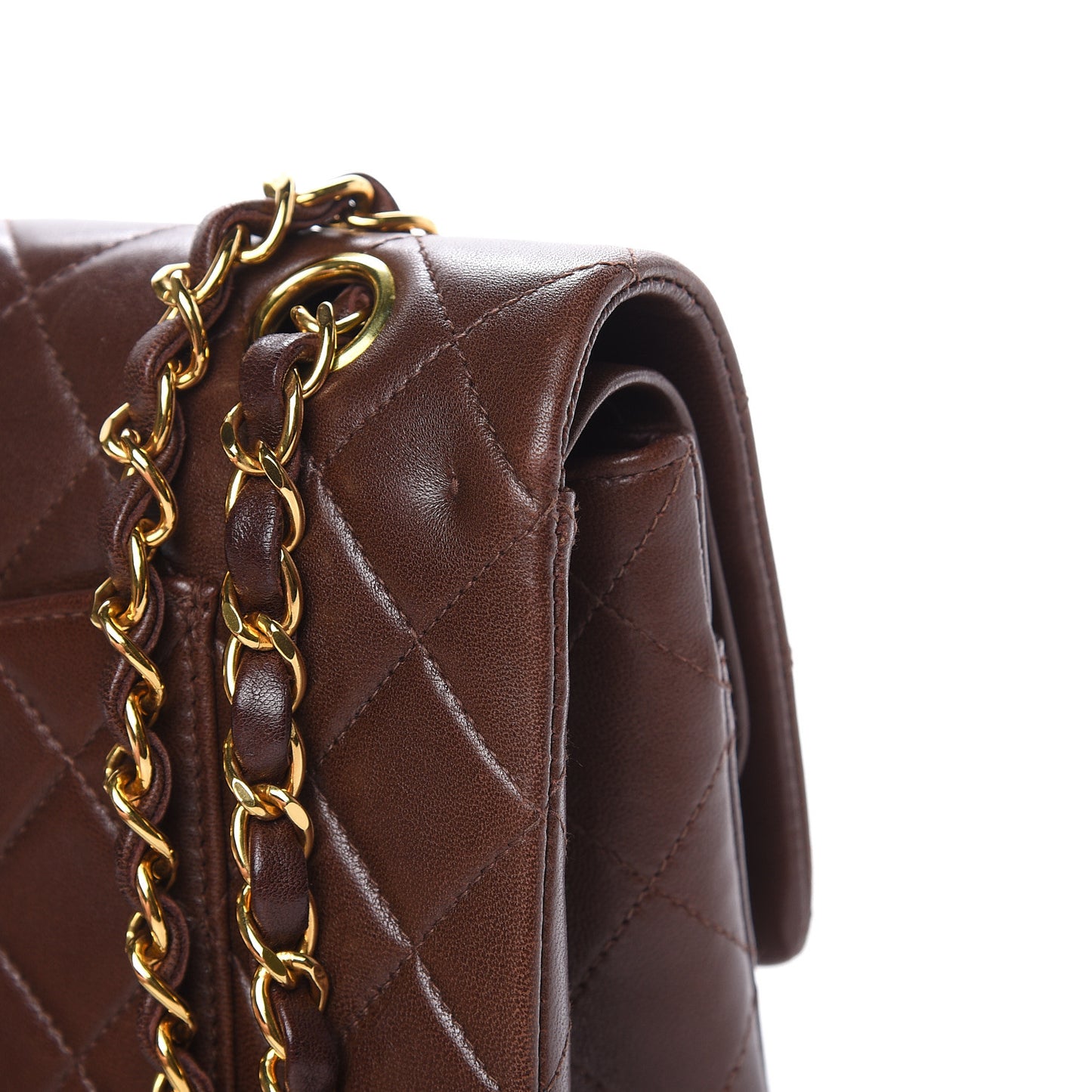 Lambskin Quilted Medium Double Flap Brown
