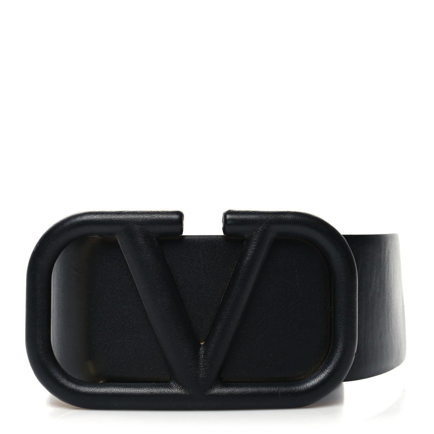 Valentino Garavani Glossy Calfskin Monochrome VLogo 40mm Belt 95 38 Black 1 of 5