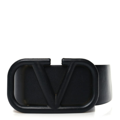 Valentino Garavani Glossy Calfskin Monochrome VLogo 40mm Belt 95 38 Black 1 of 5