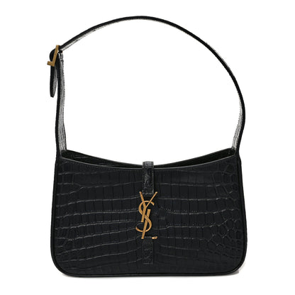 Saint Laurent Calfskin Crocodile Embossed Le 5 A 7 Hobo Black 1 of 8