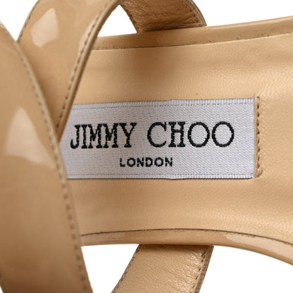Jimmy Choo Patent Calfskin Lucia 120 Wedge Sandals 38 Nude 6 of 8