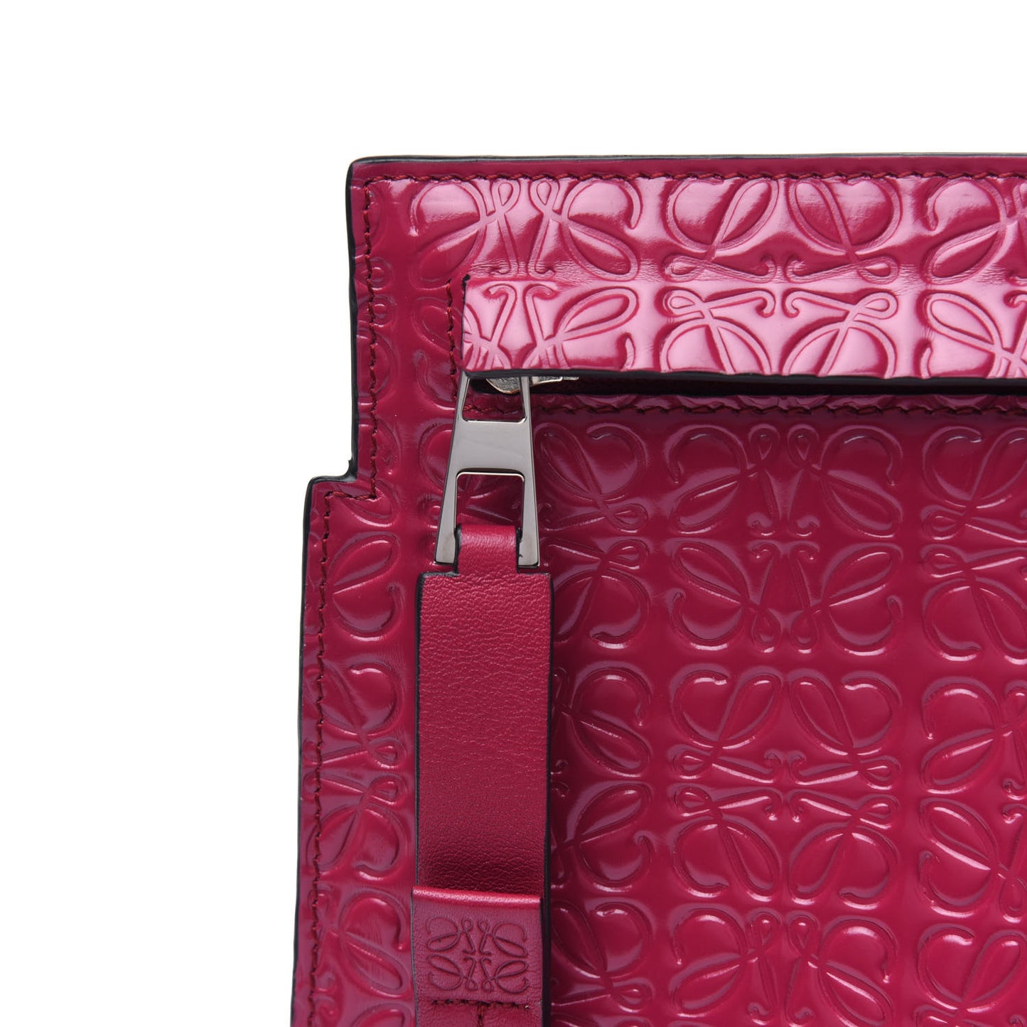 Calfskin Embossed Repeat T Pouch Raspberry