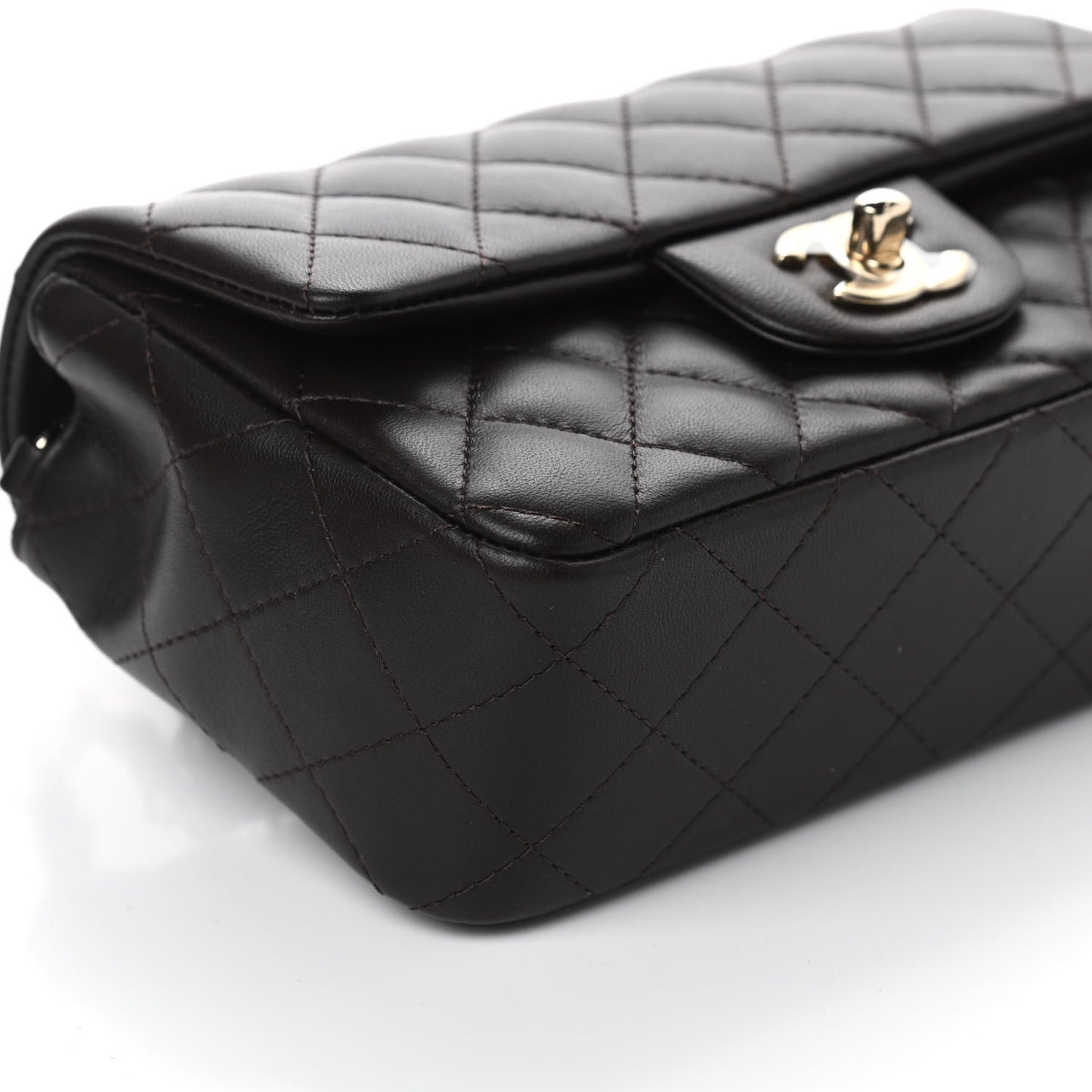 Lambskin Quilted Mini Rectangular Flap Dark Brown