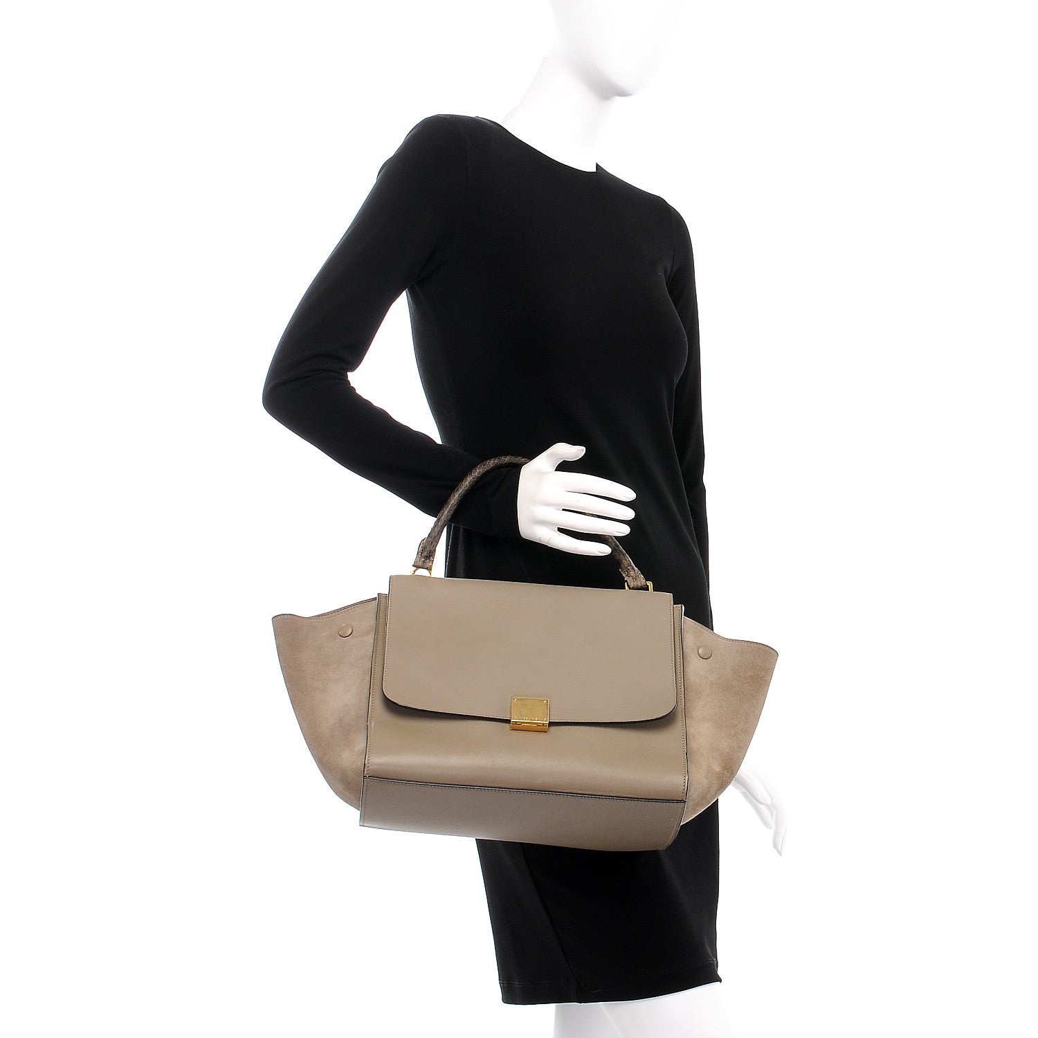 Celine Calfskin Suede Whipsnake Medium Trapeze Taupe 3 of 14