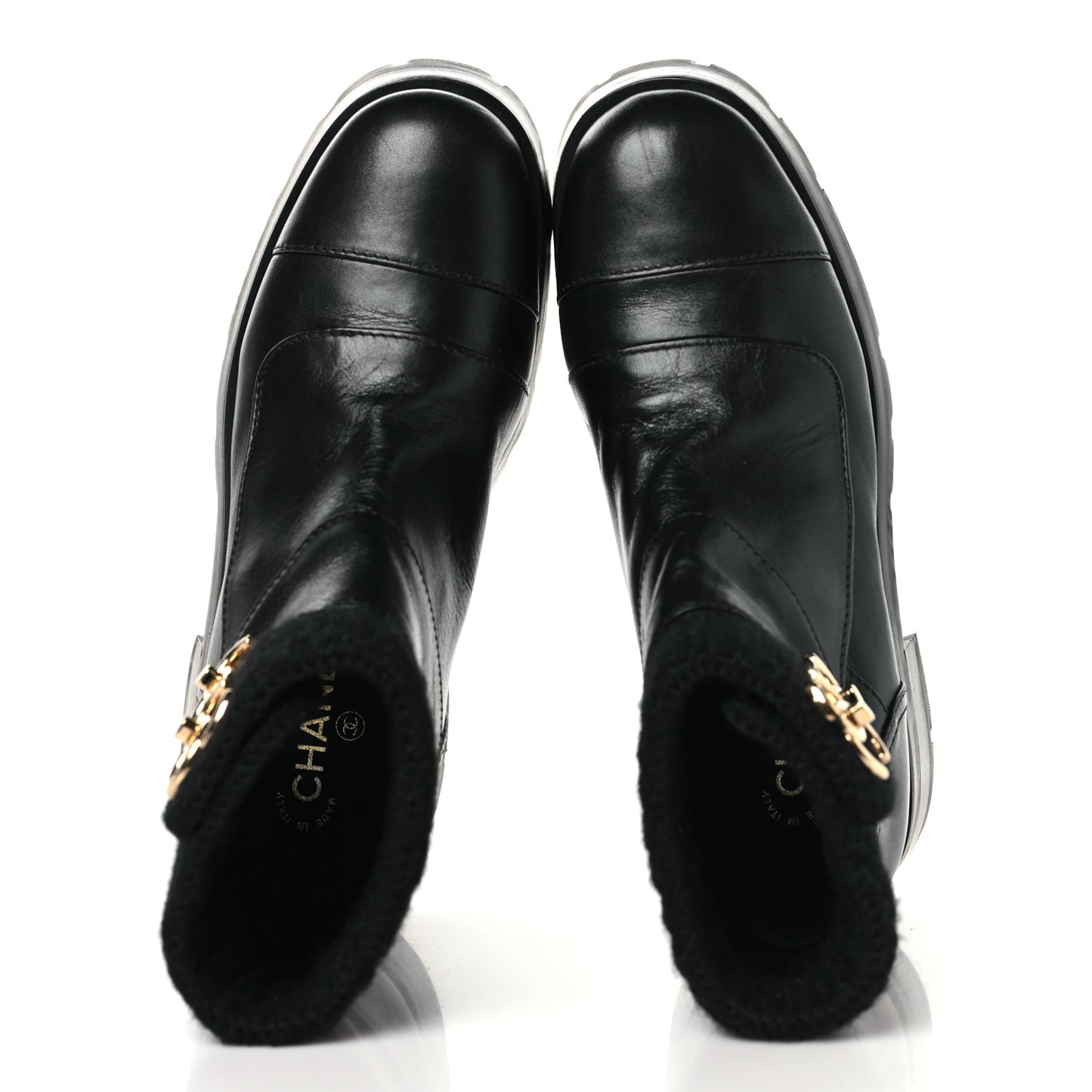 Calfskin Knit CC Short Boots 41 Black