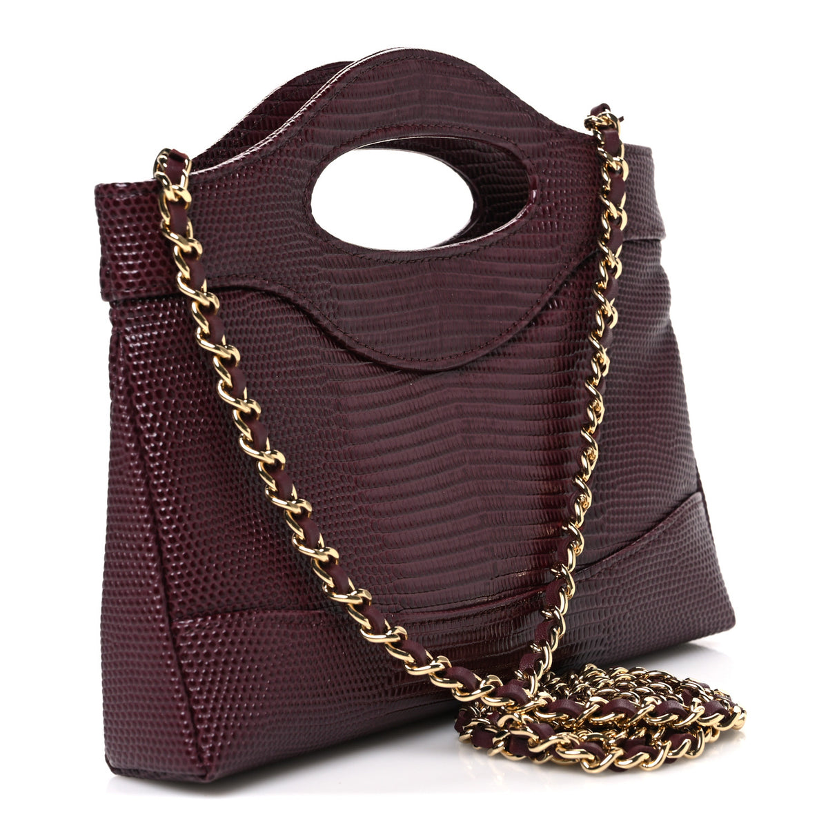 Lizard Embossed Calfskin Quilted Nano 31 Shopping Bag Burgundy