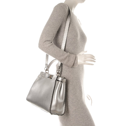 Fendi Cuoio Romano Lux Selleria Medium Peekaboo Iconic Satchel Argento 2 of 7