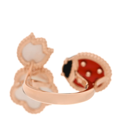 Van Cleef & Arpels 18K Rose Gold Mother of Pearl Carnelian Black Onyx Lucky Spring Between the Finger Ring 49 4.75 3 of 6