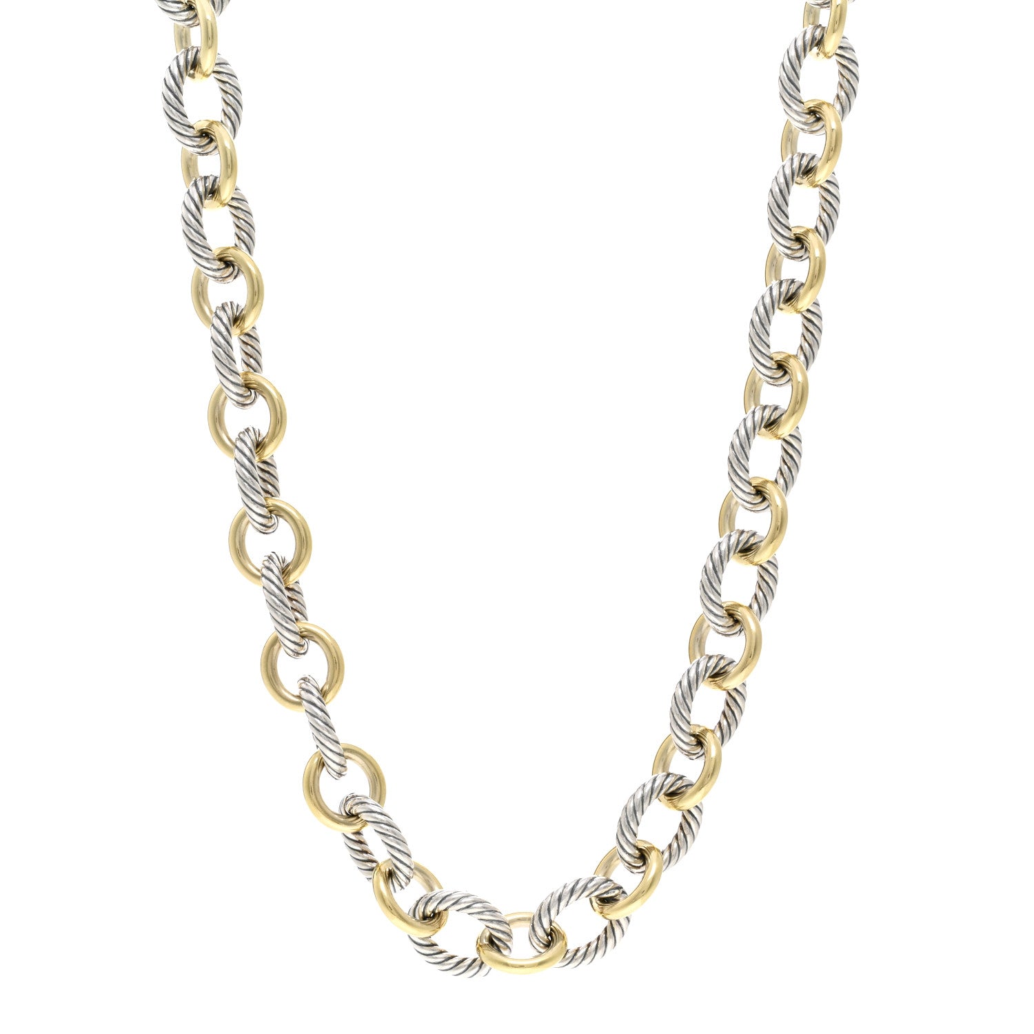 David Yurman Sterling Silver 18K Yellow Gold 12mm Large Oval Link Necklace 1 of 3