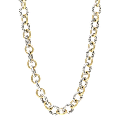 David Yurman Sterling Silver 18K Yellow Gold 12mm Large Oval Link Necklace 1 of 3