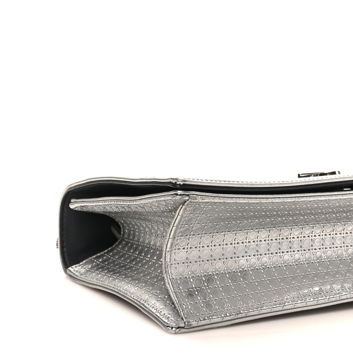 Metallic Patent Micro-Cannage Medium Diorama Flap Bag Silver